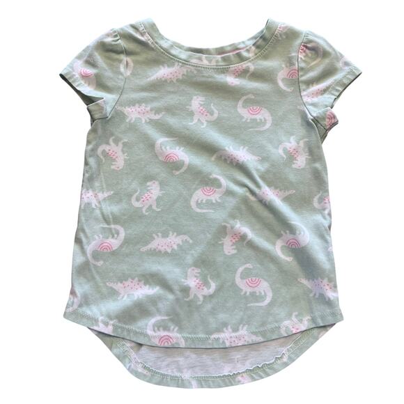 Cat & Jack Girls Dinosaur Green + Pink Short Sleeve Crew Neck Tee 3T - Picture 1 of 2